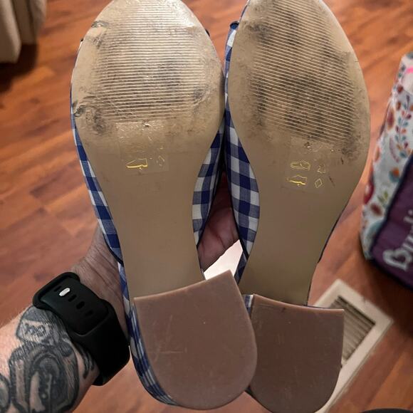 J crew blue white gingham checked all day mule heel slide shoes size 7.5 - Picture 8 of 9